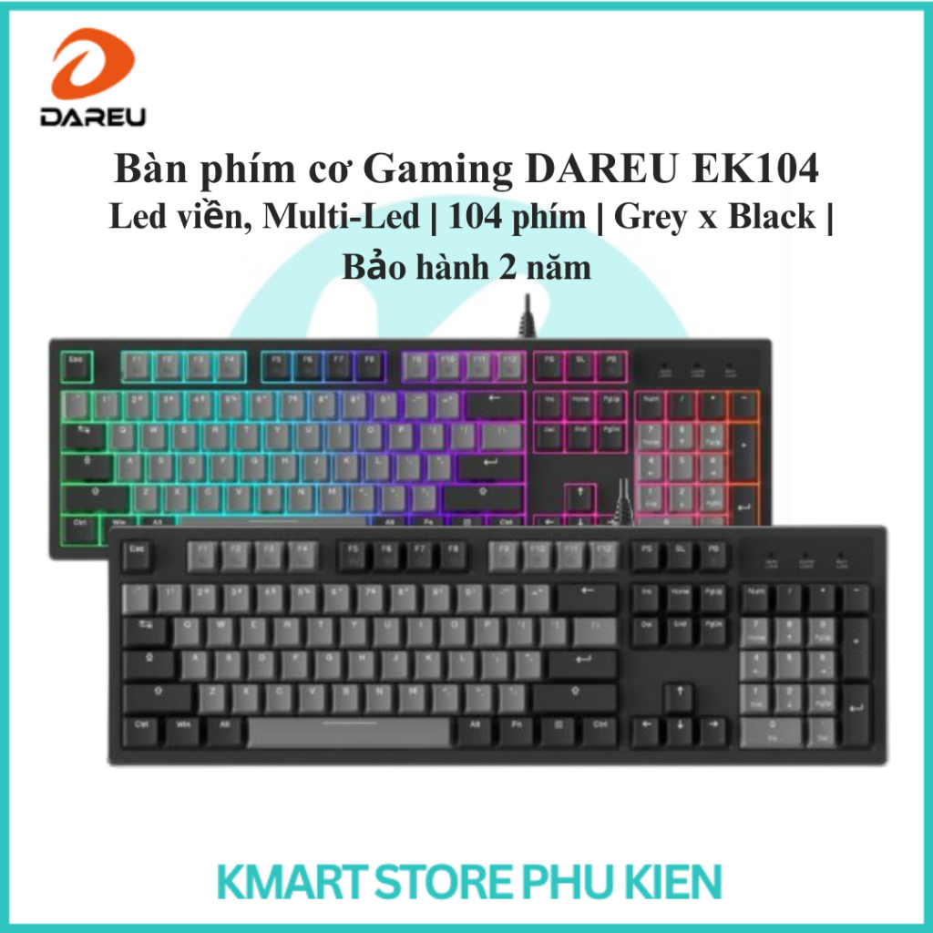 Bàn phím cơ Gaming DAREU EK104 | Led viền, Multi-Led | 104 phím | Grey x Black | Bảo hành 2 năm