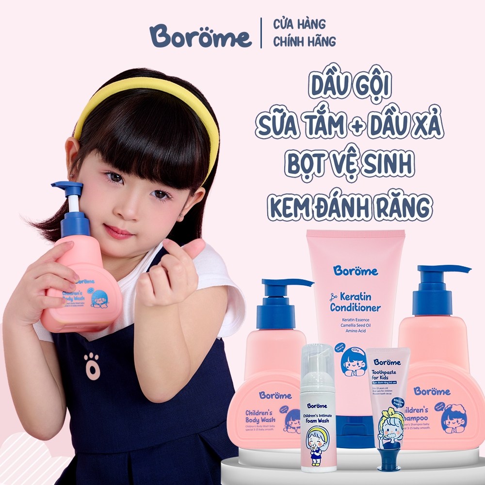 Dầu gội, dầu xả, sữa tắm trẻ em Borome thành phần lành tính, chăm sóc tóc và da của bé luôn khỏe mạnh