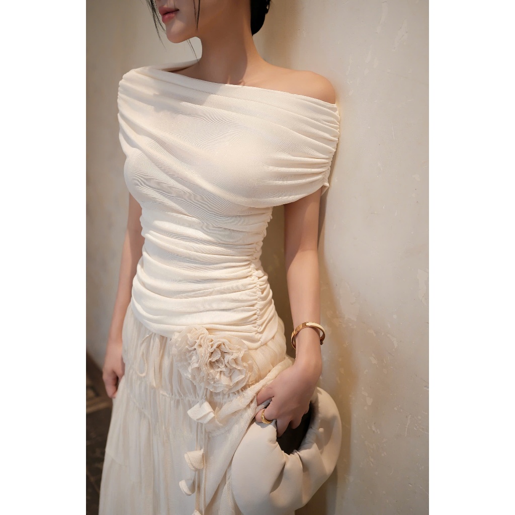 ZUKY CLOTHING Áo Nhún Kiểu Trễ Vai Nữ