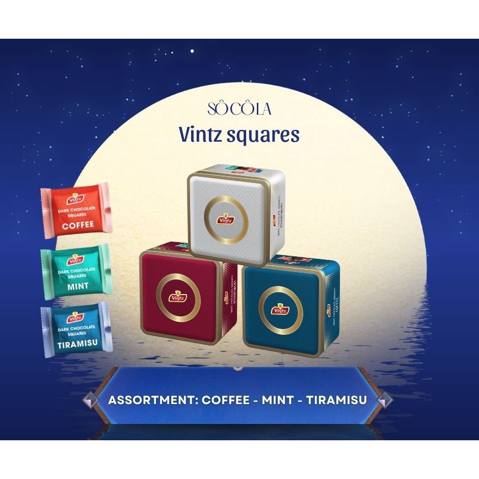 [Vintz Squares] Socola cao cấp nhập khẩu từ Malaysia (3 hương vị: Cà phê, Tiramisu, Bạc hà) Hộp quà 