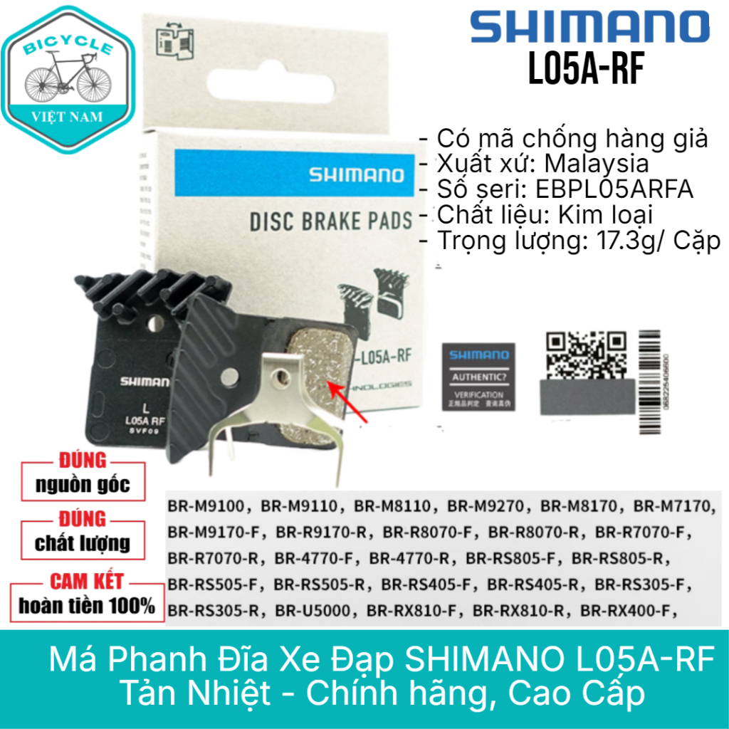Má Phanh Thắng Đĩa Xe Đạp SHIMANO L05A-RF Tản Nhiệt – Hàng Chính Hãng