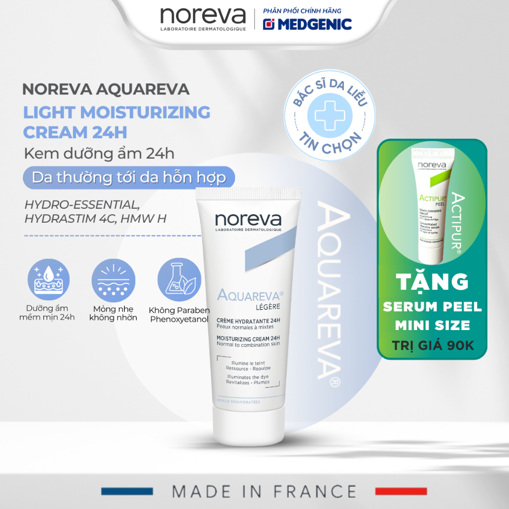 KEM DƯỠNG ẨM NOREVA AQUAREVA MOISTURIZING SERUM 24H (40ML) chuyên sâu giúp cấp nước, khóa ẩm