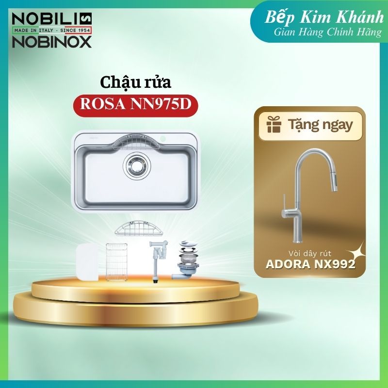 [Tặng vòi] Chậu Rửa Bát NOBINOX ROSA NN975D – 780×500×220 mm, 1 hố, phụ kiện đầy đủ