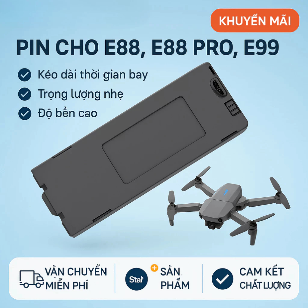 Bin máy bay Flycam 3.7v, Pin Flaycam Dung Lượng 1800mah chuyên dụng cho drone E88, E88Pro,E99 E99Pro