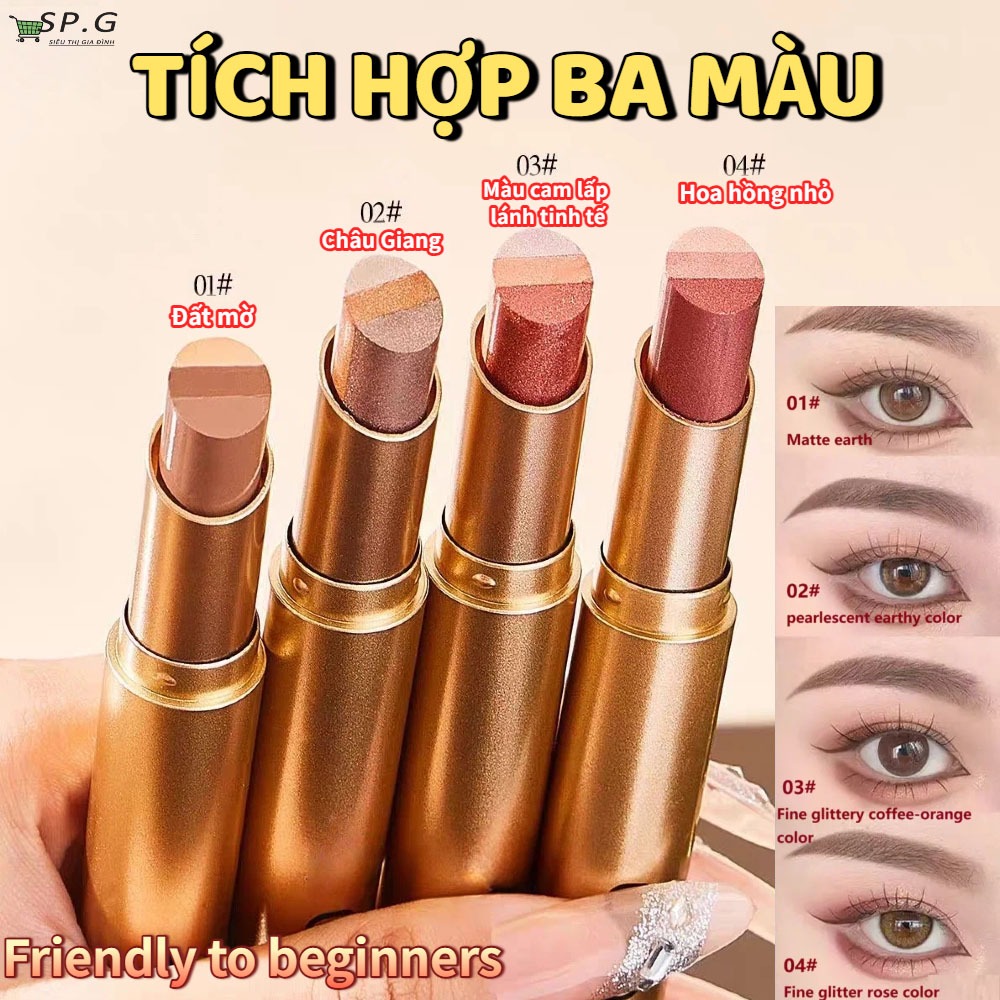 Phấn mắt 3 màu dạng thỏi  Shimmer Trang Điểm màu tự nhiên mịn lỳ Lâu Dài Ứng Dụng Một Trượt