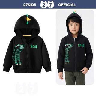 Áo khoác nỉ bé trai KACADY lót bông dày dặn mũ khủng long BLCO2