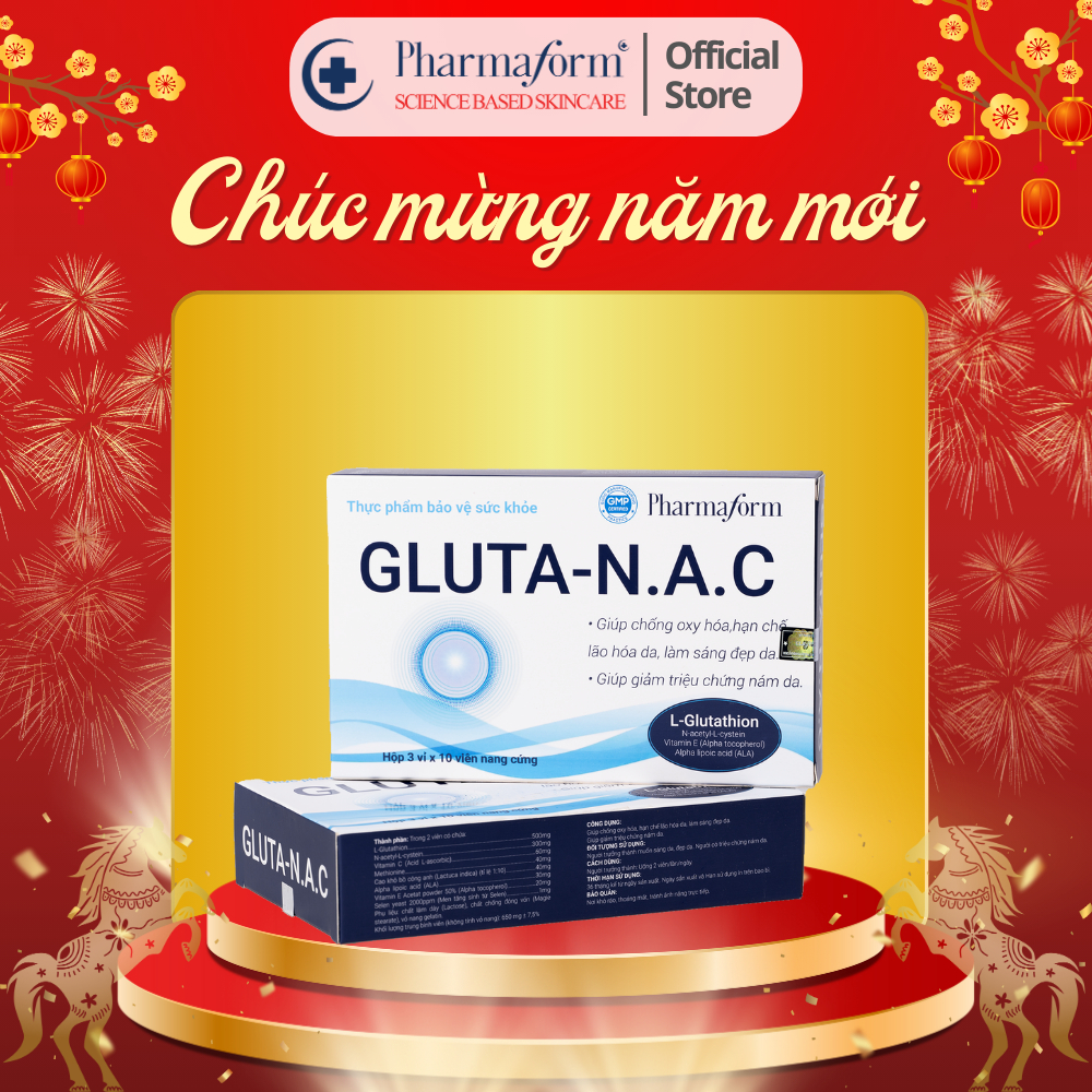 [NSX] Viên uống trắng da, sáng da, ngừa lão hoá Pharmaform GLUTA-N.A.C Hộp 30 viên