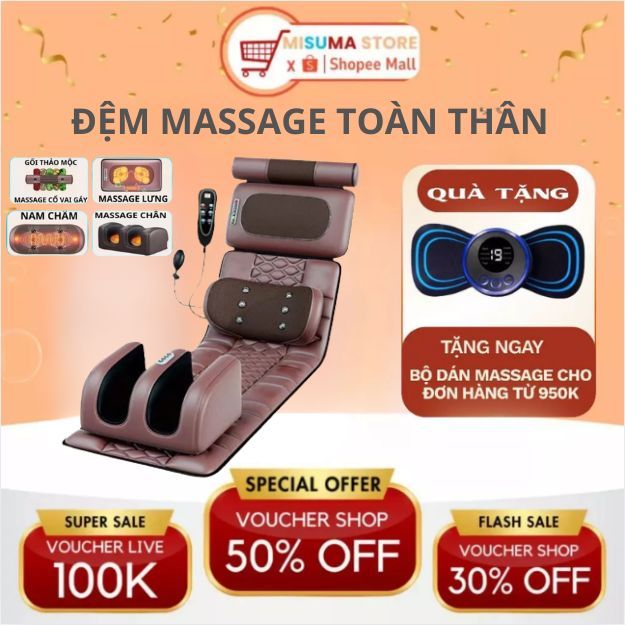 Nệm Massage Toàn Thân Kèm Đệm Massage Chân MISUMA N23 3D 12 Điểm, Thảm Ghế Mát Xa Rung, Làm Ấm, Dụng Cụ Phục Hồi Sức K