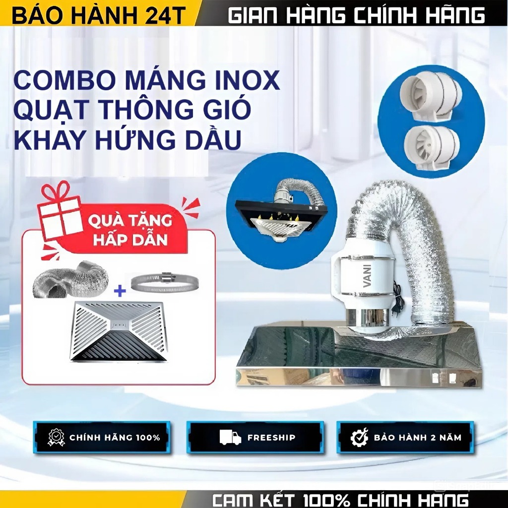 Combo Quạt Hút Mùi Máng Chụp INOX HF150-HF200 Hút Mùi Phòng Bếp Phòng Tắm Hiệu Quả Tối Ưu