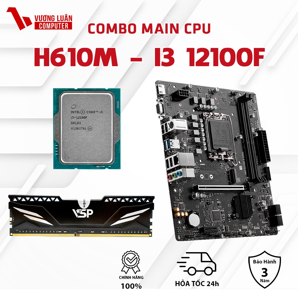COMBO H610M + i3 12100F các mã main MSI , Greatwall , Có kèm tùy chọn Ram 16GB 3200