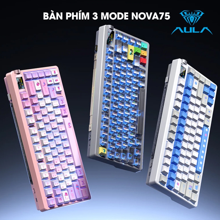 Bàn phím cơ 3 mode AULA NOVA75 xuyên LED RGB 20 hiệu ứng, có màn hình tùy chỉnh ảnh, núm xoay bên cạnh nổi bật | BigBuy360 - bigbuy360.vn