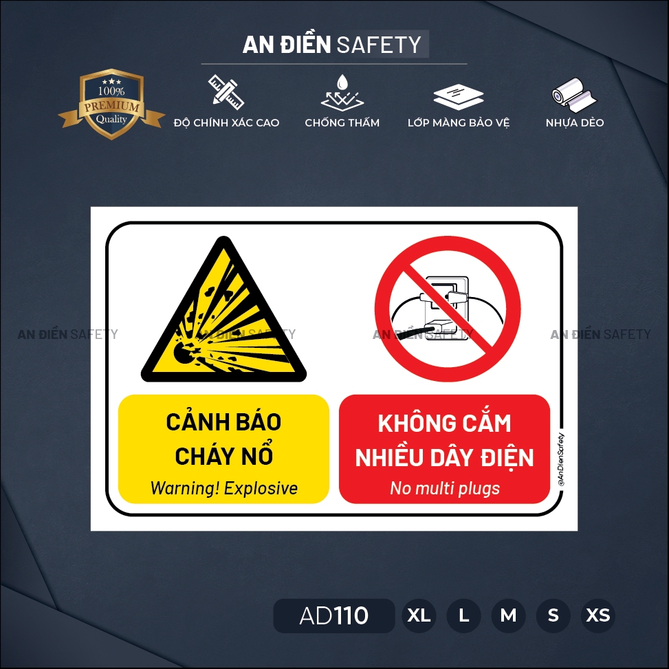 Biển Báo Cảnh Báo Cháy Nổ – Không Cắm Nhiều Dây Điện | Premium An Điền Safety AD110