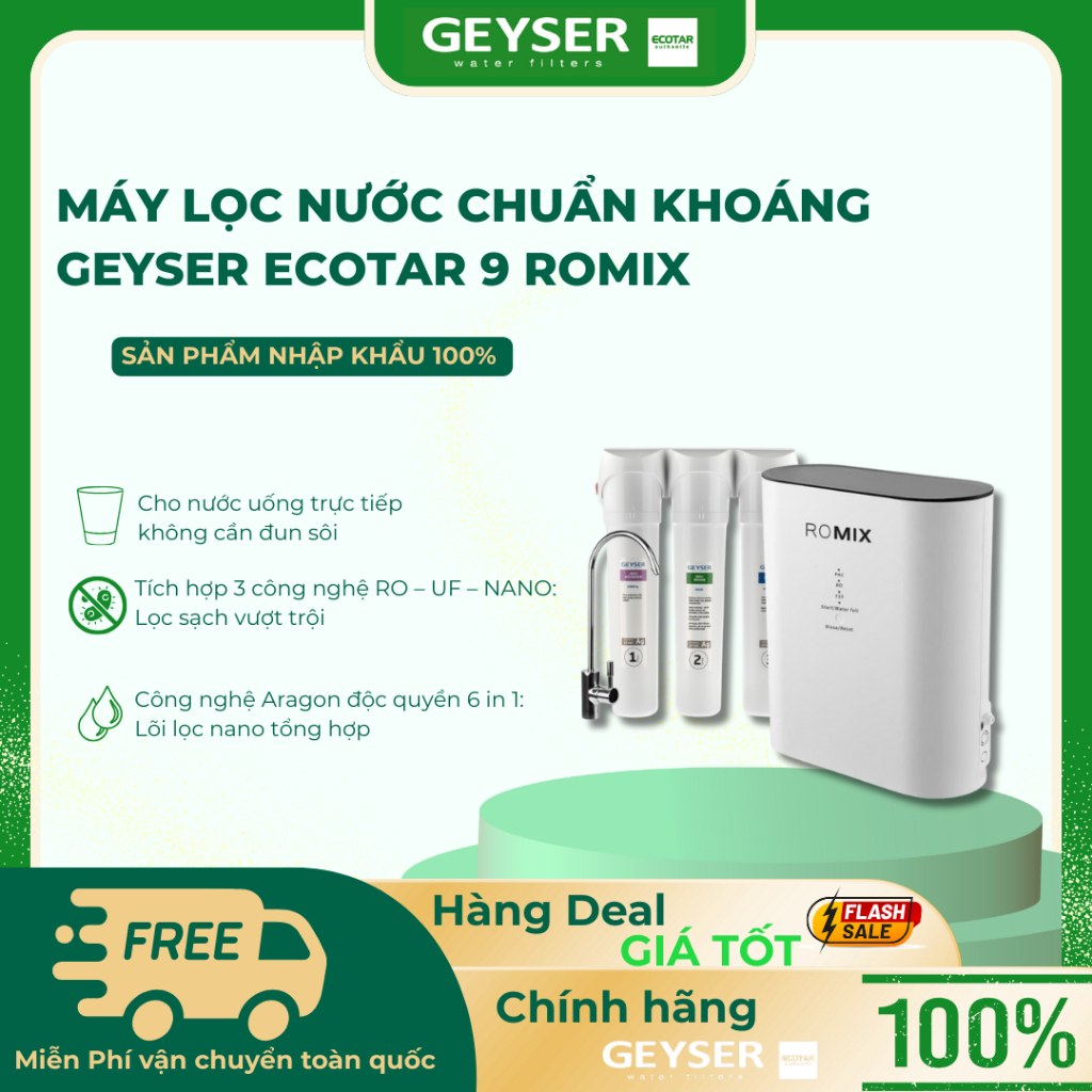Máy Lọc Nước Chuẩn Khoáng Geyser Ecotar 9 ROMIX - Hàng Chính Hãng Geyser Việt Nam
