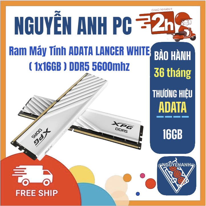Ram Máy Tính ADATA LANCER WHITE ( 1x16GB ) DDR5 5600mhz
