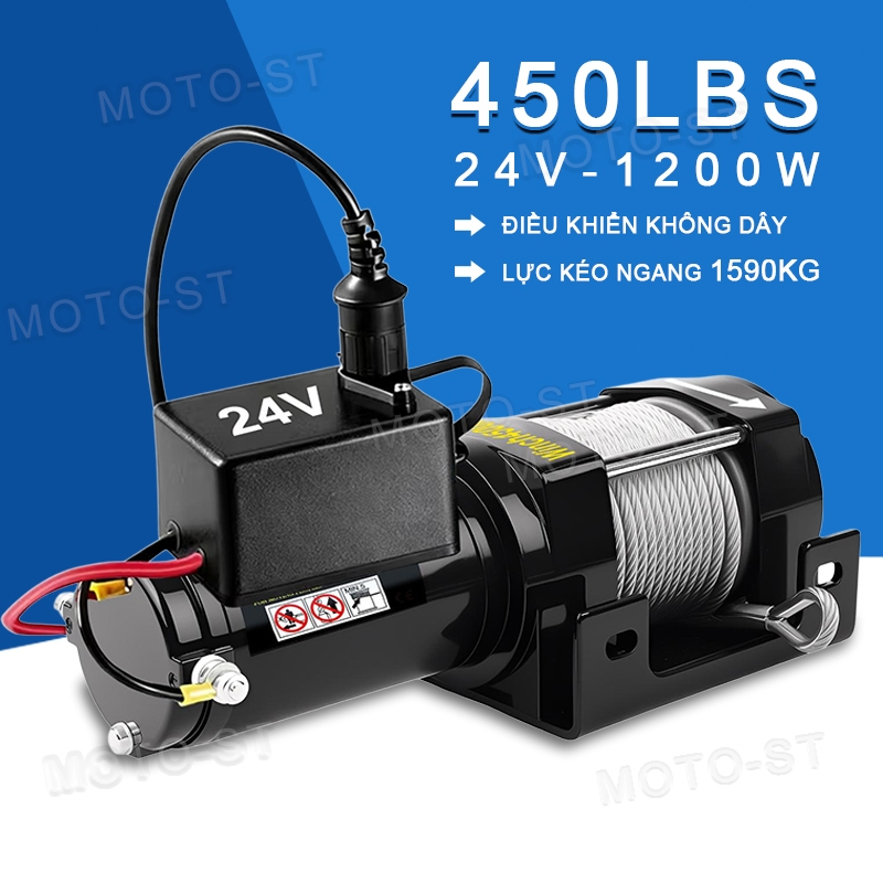 Máy tời điện 24v Tời Cứu Hộ 4500LBS lực kéo 1590kg thiết bị nâng hạ có điều khiển từ xa