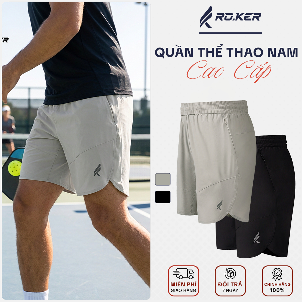 Quần thun thể thao nam RO.KER - 2 màu đen ghi sáng chất vải dệt sợi tre hiệu ứng lưới hiện đại