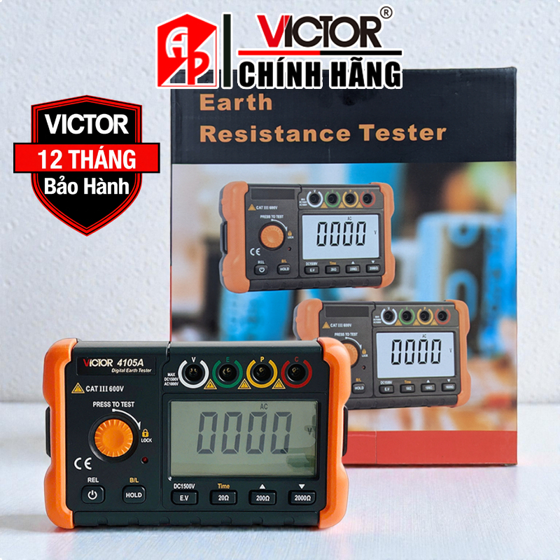 2000Ω/200V - Máy đo điện trở đất VICTOR 4105A mẫu mới, Đo điện trở đất, điện áp đất chính xác