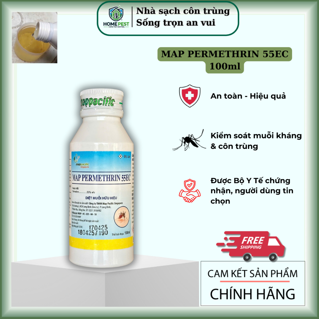 Thuốc diệt muỗi, côn trùng Map Permethrin 55EC chai 100ml, chế phẩm diệt côn trùng, tẩm màn