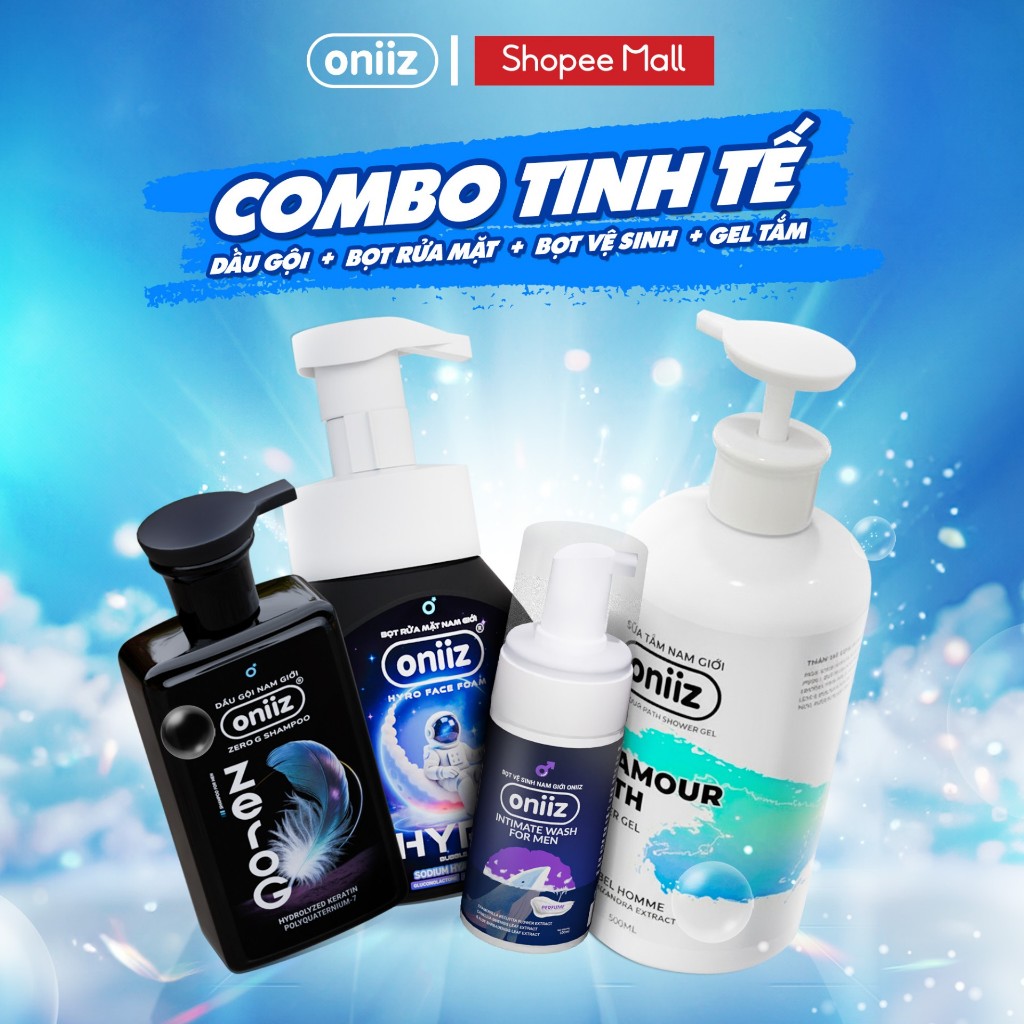 Combo Tinh Tế Oniiz - Bọt vệ sinh nam giới, Sữa tắm hương nước hoa, Dầu gội nam tính mới ZeroG, Bọt 