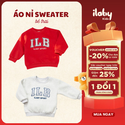 Áo nỉ bé trai ILABY áo nỉ dài tay cổ tròn dày dặn chất liệu cotton thoáng khí size đại từ 9-40kg [3445]