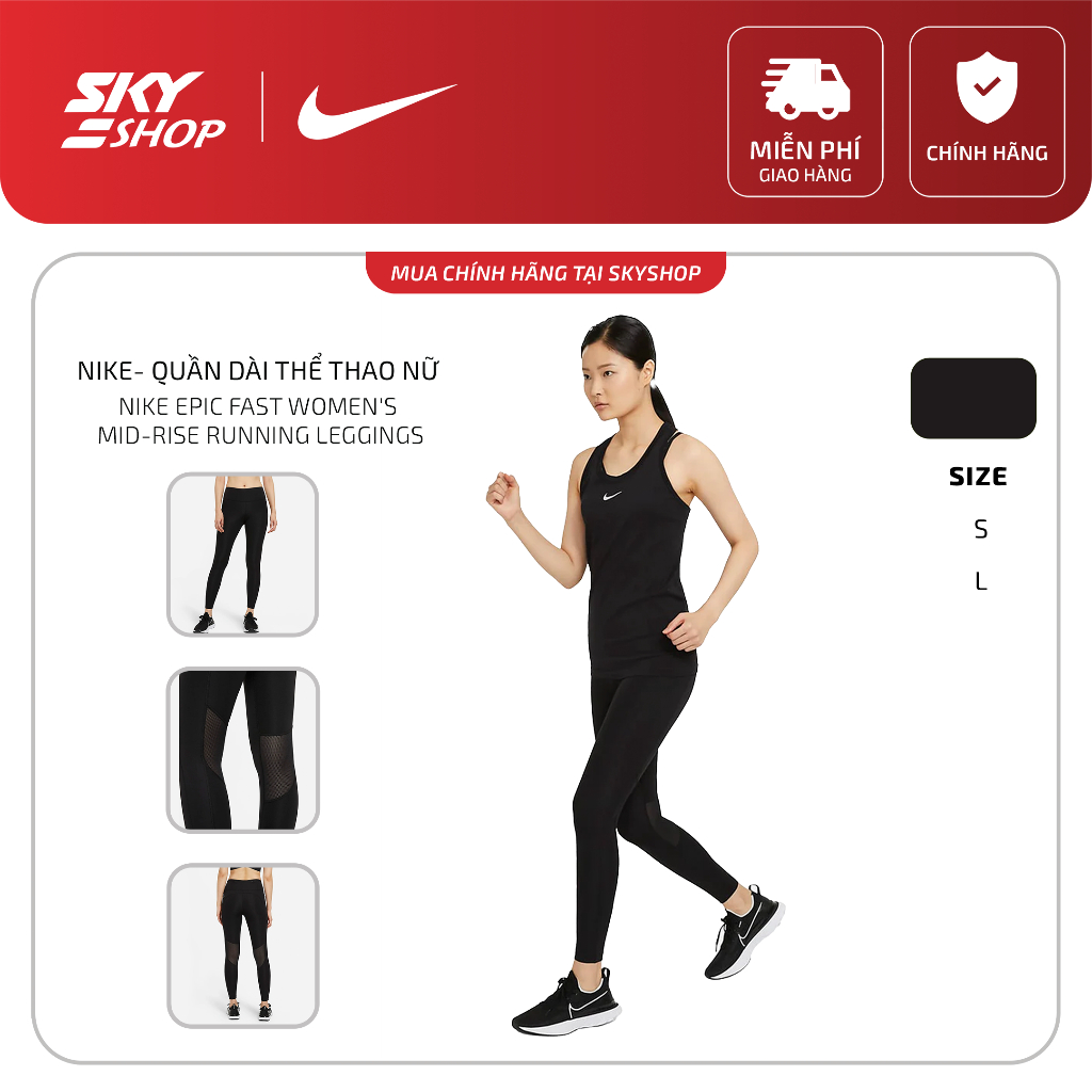 NIKE- Quần Dài Thể Thao Nữ Nike Epic Fast Women's Mid-Rise Running Leggings đen "Quần Dài Thể Thao N