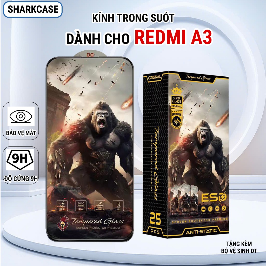 Kính cường lực Redmi A3 cao cấp full màn trong suốt bảo vệ màn hình dt shark case
