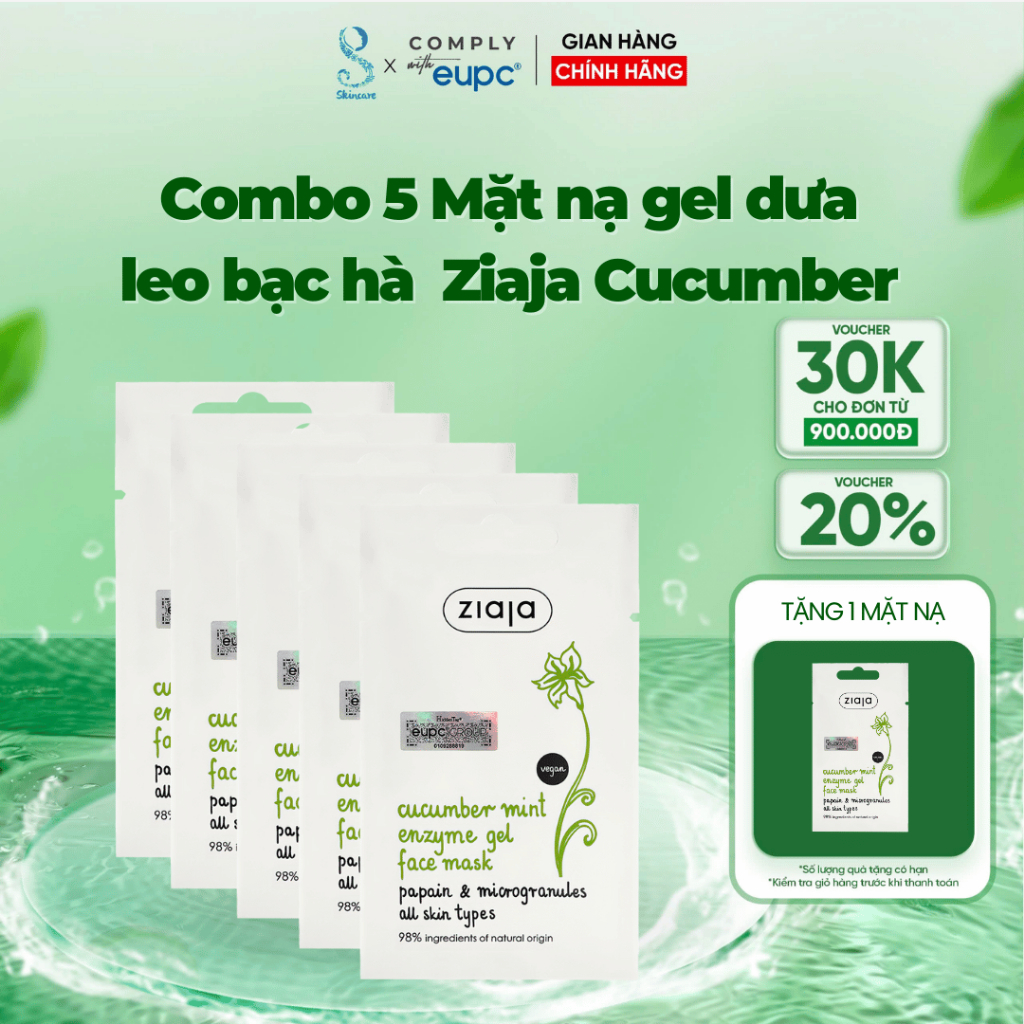 Combo 5 Mặt nạ Gel Enzyme Dưa Leo Ziaja