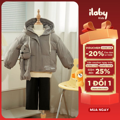 Áo phao bé trai ILABY áo khoác chần bông áo phao siêu nhẹ đính gấu dễ thương [3325]
