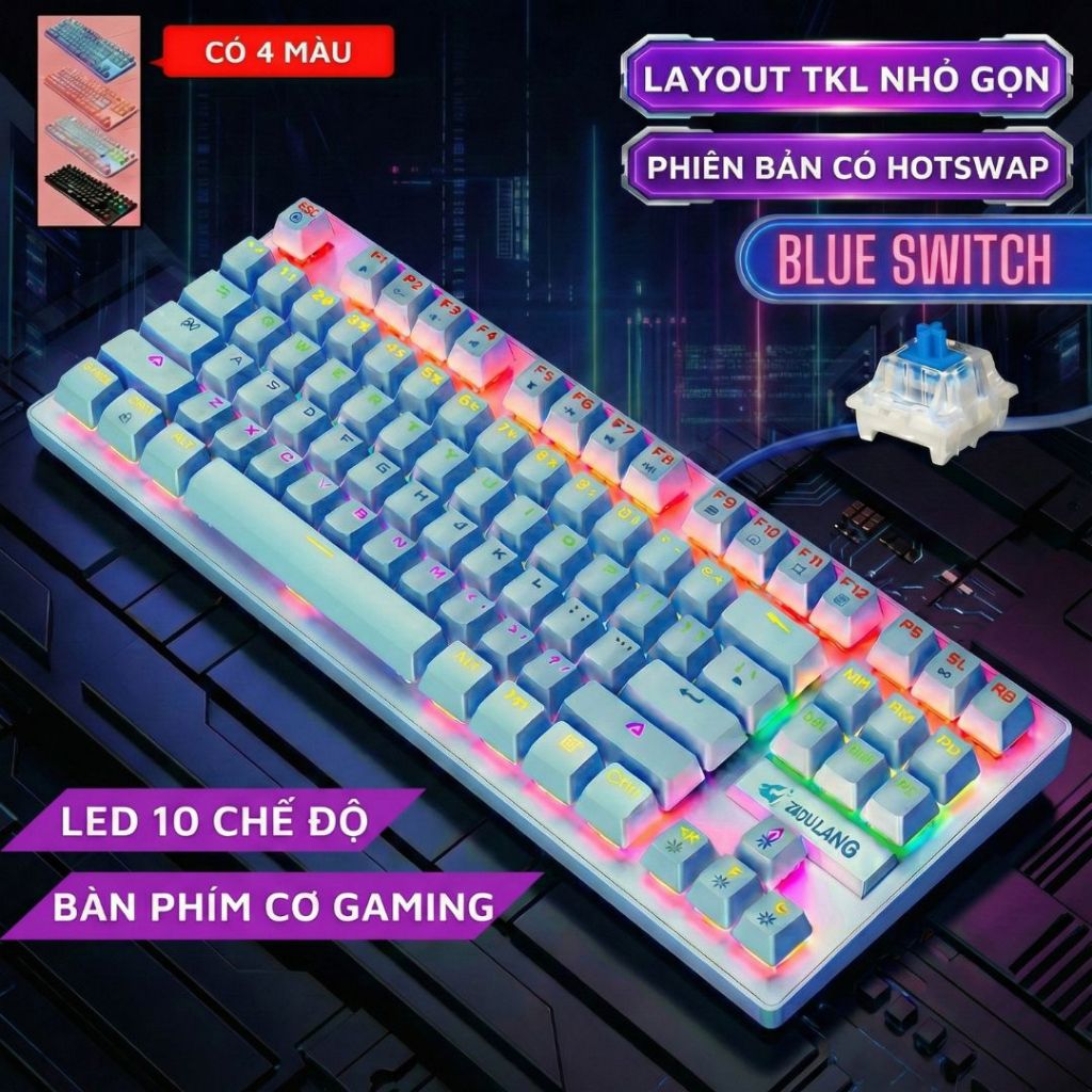 Bàn Phím Cơ K2 PRO Crack Với 10 Chế Độ LED Khác Nhau, Keyboard Blue Switch Cho Máy Tính, Laptop, PC