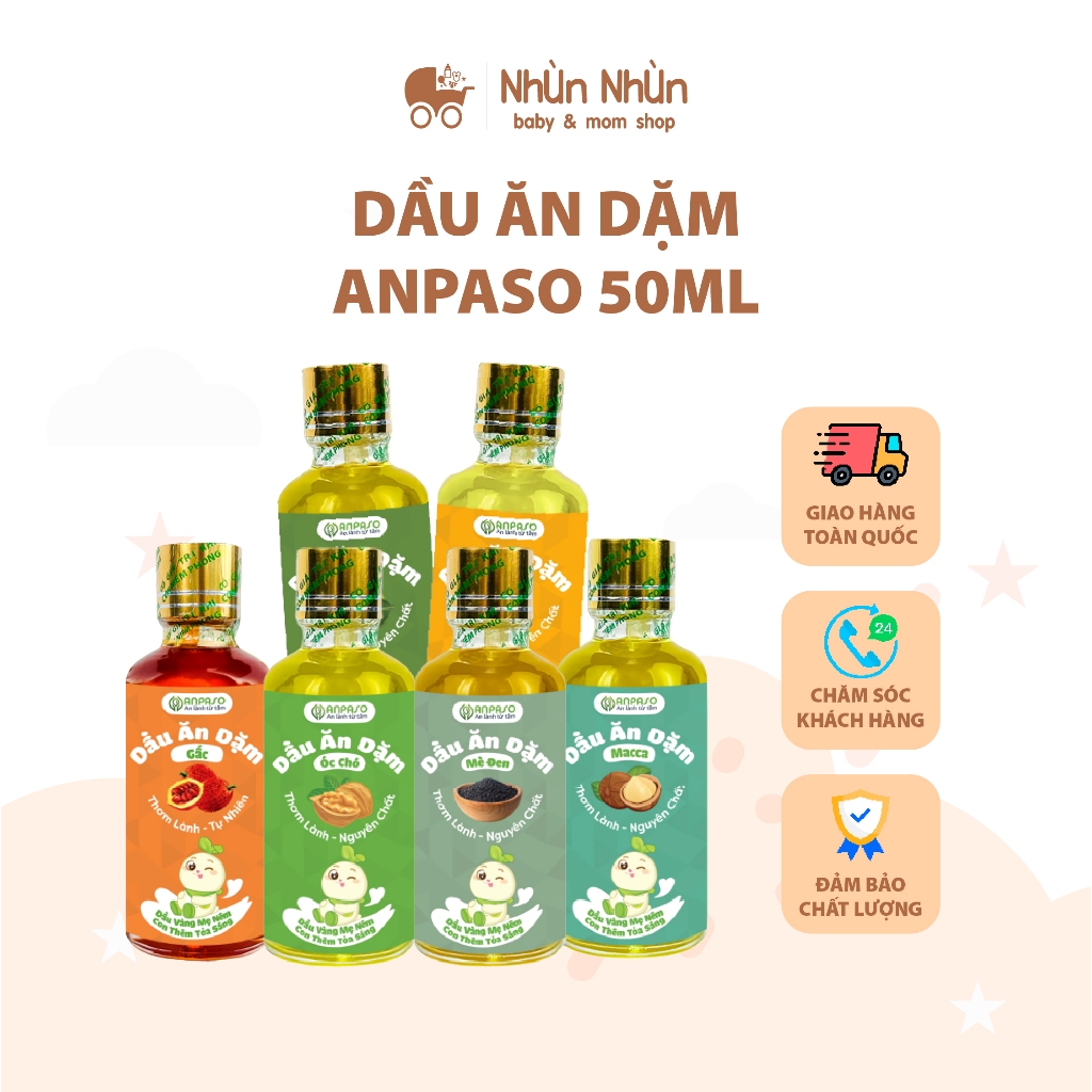 ( Nhùn Nhùn ) Dầu ăn dặm Anpaso bổ sung DHA và Omega 50ml/100ml cho bé từ 6 tháng - Dầu cá hồi, gấc, macca,mè đen