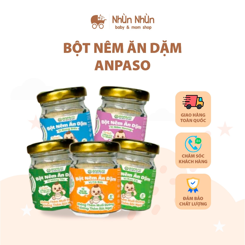 ( Nhùn Nhùn ) Hạt Nêm Ăn Dặm Cho Bé Anpaso - Gia Vị Ăn Dặm -  Vị Rau Củ/Rong Biển/ Cải Bó Xôi/ Măng Tây