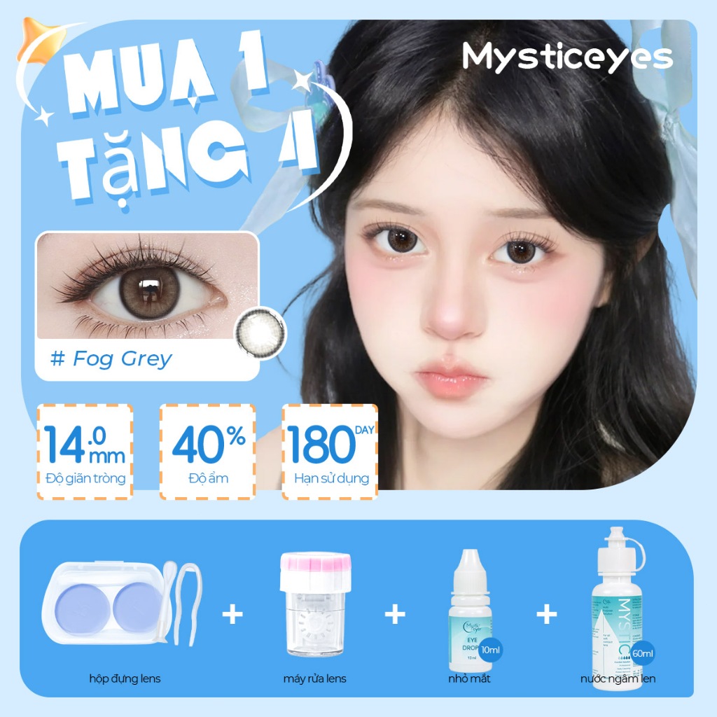 [Mua 1 Tặng 4] Kính áp tròng 14.0-14.5mm MCK1 0 độ, mắt nâu đen xám đen, phong cách tự nhiên Hàn Quố
