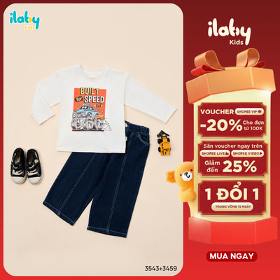 Áo phông dài tay bé trai ILABY Built for Speed chất liệu thun cotton thoáng mát co giãn 4 chiều thấm hút tốt [3543]
