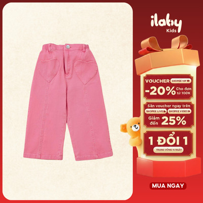 Quần cho bé gái ILABY chất liệu kaki túi ốp trái tim cạp chun khuy trước phong cách dễ thương [3404]