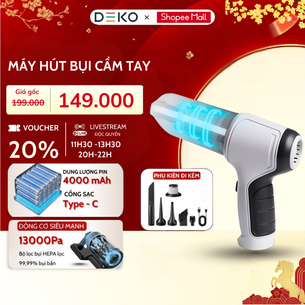 Máy Hút Bụi Mini Cầm Tay Không Dây Đa Chức Năng, Bộ Lọc HEPA Hút Mạnh 25000PA Hút Bụi Xe Hơi, Hút và Thổi Bụi Sạc Type C