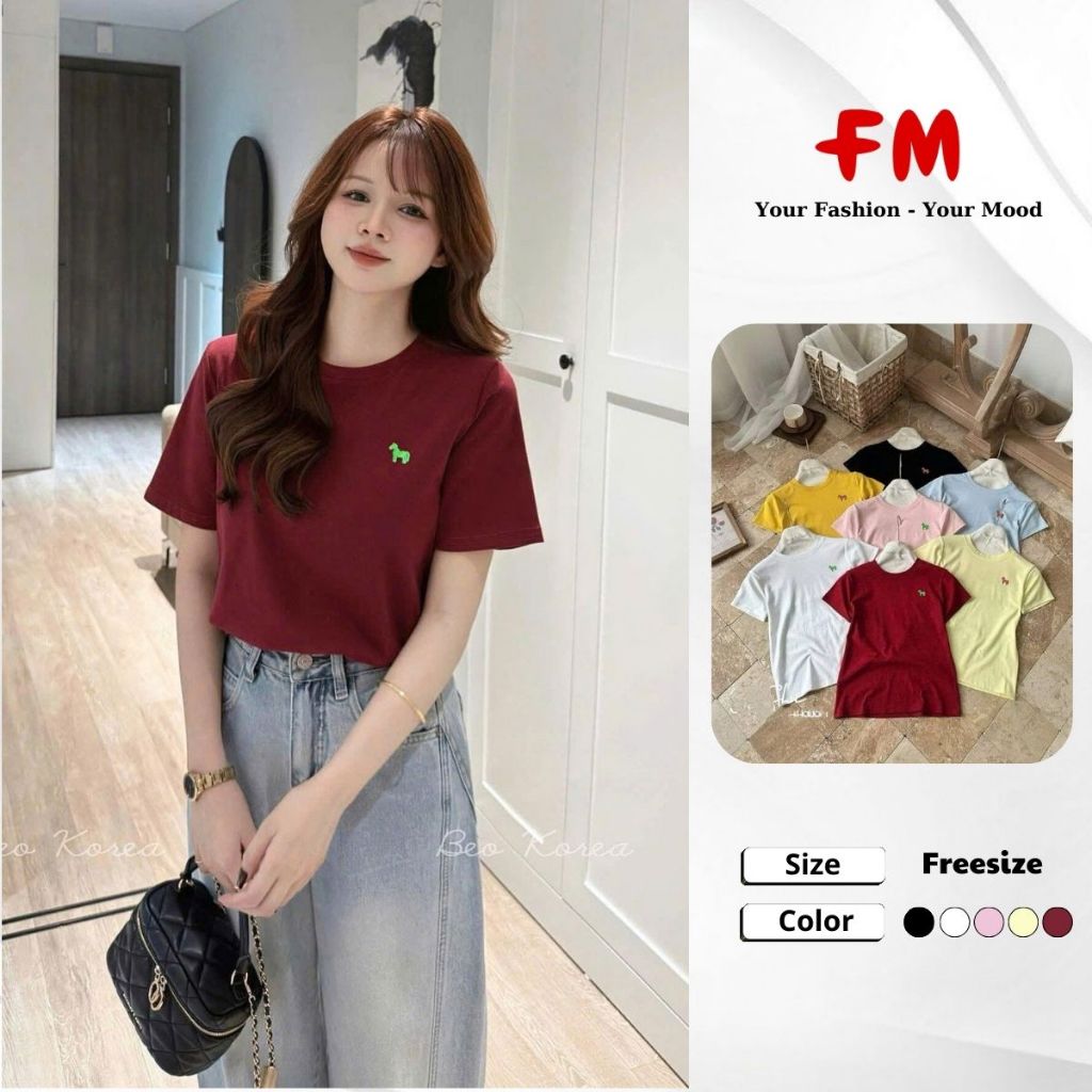 Áo Thun Nữ FMSTYLE Thêu Ngựa - Phông Nữ Cộc Tay Basic Form Rộng Co Giãn Phong Cách Hàn Quốc 26011440