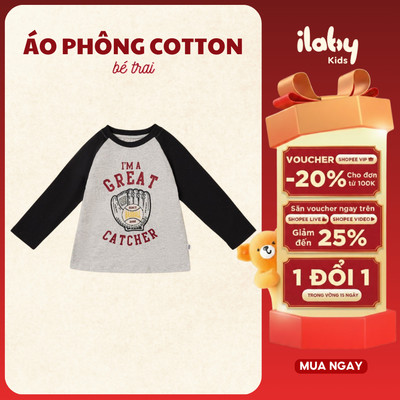Áo phông dài tay cho bé trai ILABY áo thun tay raglan Catcher chất liệu cotton co giãn [3360]