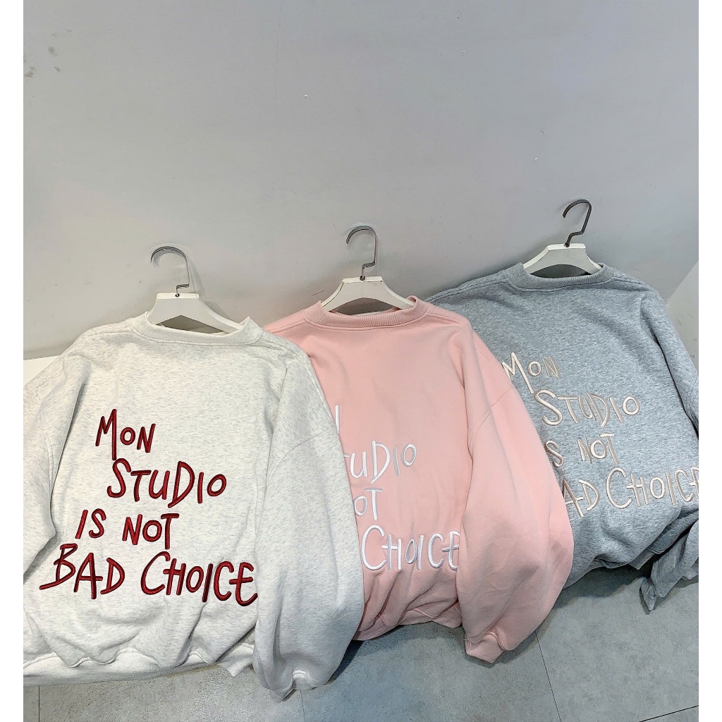 [ NỈ BÔNG KHÔNG XÙ ] Mon Studio – Áo Sweater Boxy Nỉ Bông Thêu 3D nỉ cotton không xù, không đổ lông , unisex nam nữ 003 | BigBuy360 - bigbuy360.vn