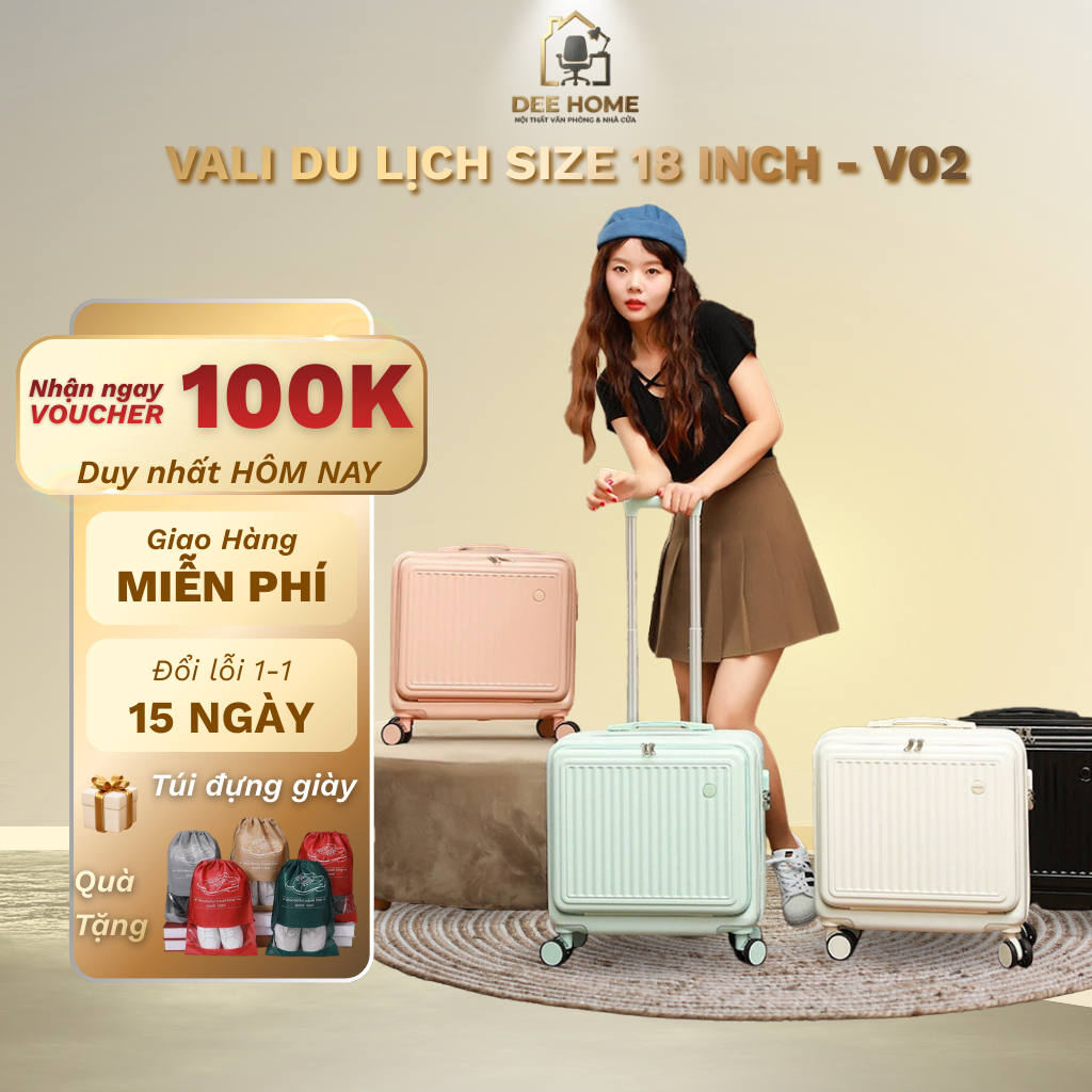 Vali Xách Tay 18 inch khóa 3 số bảo mật DEHOME 23-02 Vali size18 dáng vuông mặt nhám chống trầy xước