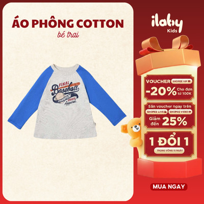 Áo thun tay raglan Baseball bé trai ILABY chất liệu cotton co giãn 4 chiều thoáng mát [3363]