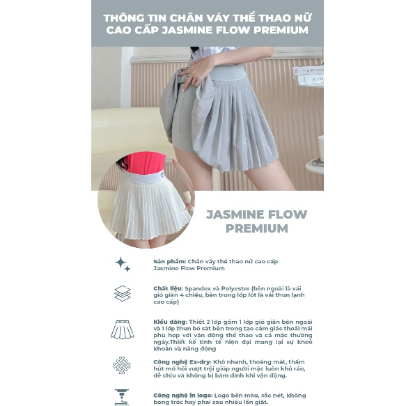 Chân Váy Thể Thao Xếp Ly Cao Cấp, Co Giãn 4 Chiều Chạy Bộ, Đánh Pickle Ball, Cầu Lông... JV015 - Jasmine Flow Premium | BigBuy360 - bigbuy360.vn