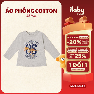 Áo thun dài tay cho bé trai ILABY Tyrannosaurus chất liệu cotton co giãn tốt, thấm hút mồ hôi [3364]