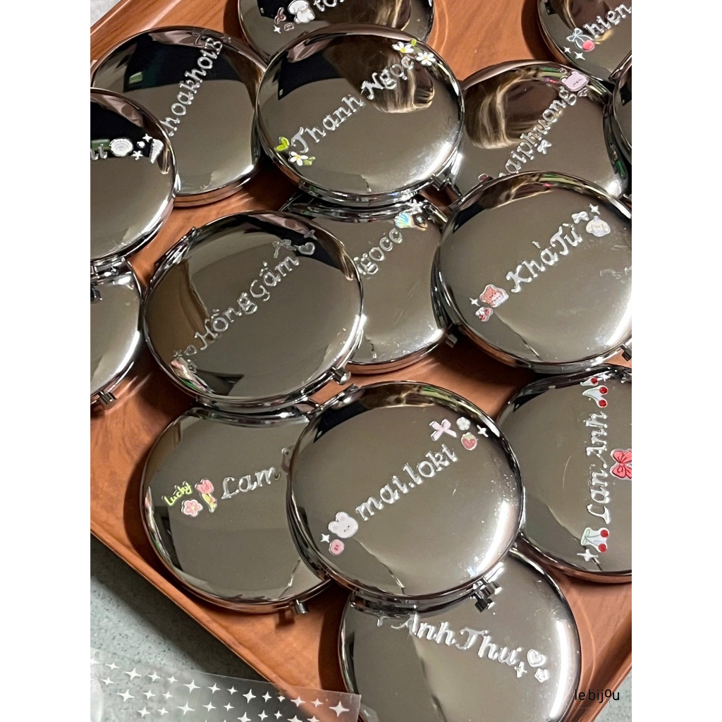 [CUSTOM RIÊNG] Gương TRÒN GẬP BẠC KÈM STICKER custom tên theo yêu cầu-NHẮN TIN CHO SHOP ĐỂ ORDER