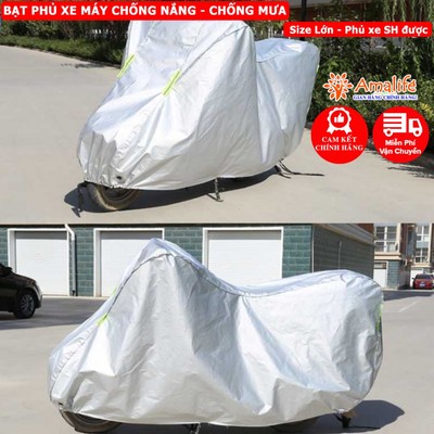 Bạt Phủ Xe Máy Cỡ Lớn, Bạt Trùm Xe Máy SH Dày Xịn Có Phản Quang Cảnh Báo An Toàn, Bạt Phủ Chống Nắng, Che Mưa Amalife