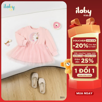 Áo bé gái ILABY áo nỉ chun eo phối tutu thiết kế dáng xòe công chúa [3511]