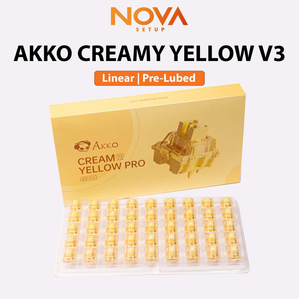 Pack 45 Switch Akko Creamy Yellow V3 linear 55g prelubed công tắc bàn phím cơ Akko Creamy Yellow