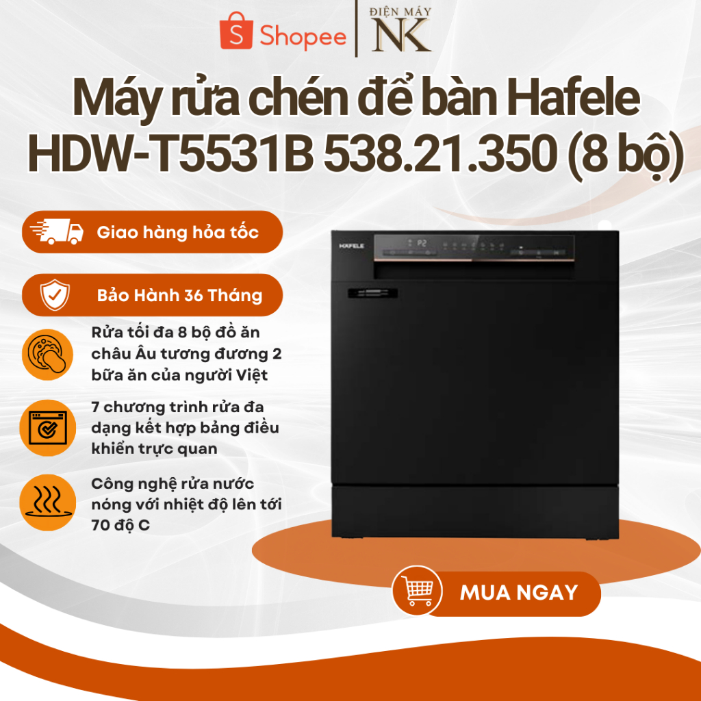 {MIỄN PHÍ LẮP ĐẶT TOÀN QUỐC] Máy rửa chén để bàn Hafele HDW-T5531B 538.21.350 (8 bộ) - Bảo Hành 36 Tháng