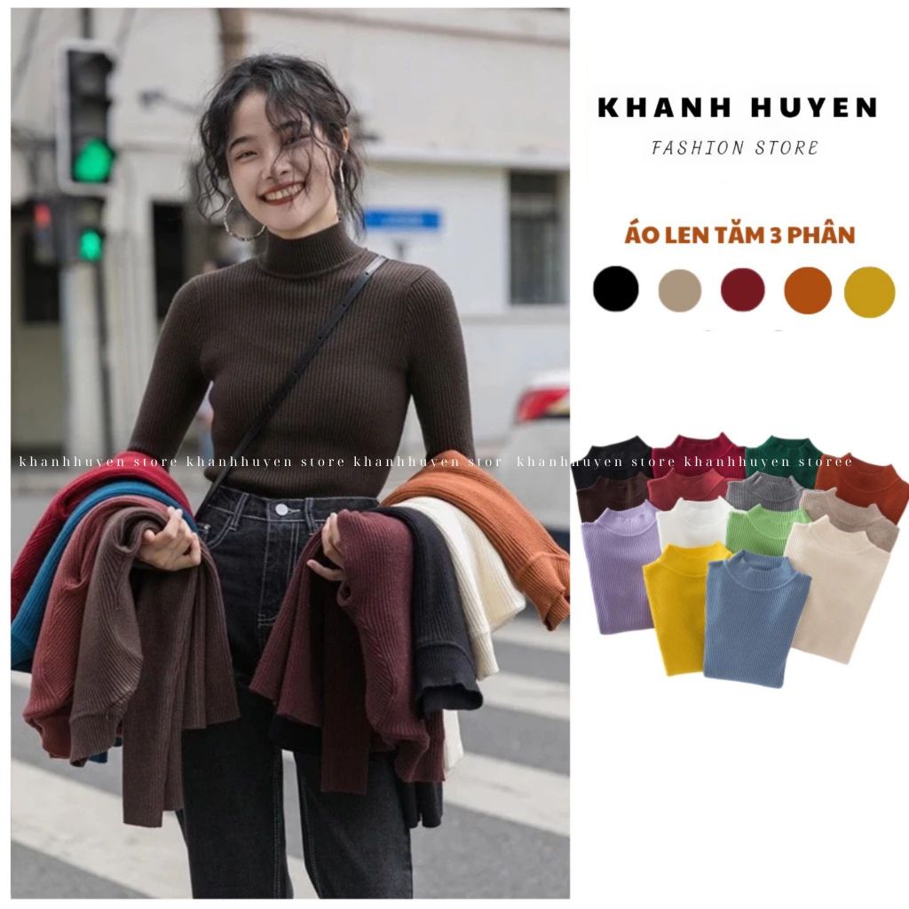 Áo len tăm cổ 3 phân KH751- Áo len tăm giữ nhiệt cổ cao 3cm siêu ấm hàng cao cấp