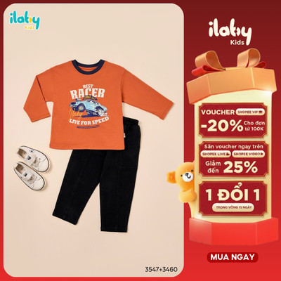 Áo phông dài tay bé trai ILABY Best Racer thiết kế cổ tròn, áo dài tay chất liệu cotton co giãn 4 chiều [3547]