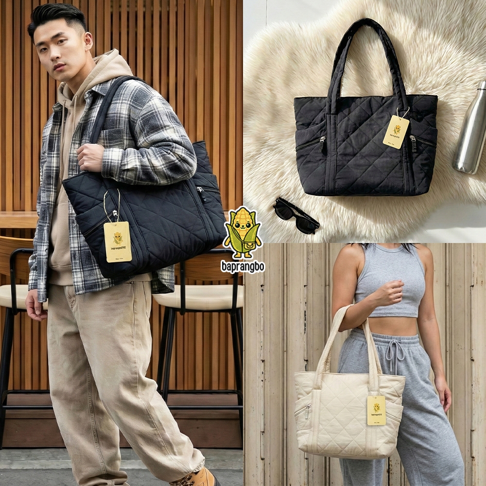 Túi vải phao phom to tote đeo vai nữ phao bông đi học đựng sách học sinh sinh viên unisex nam nữ phối đồ